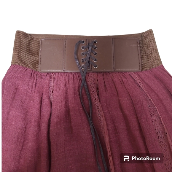Altar'd State Boho Hippie Maxi Skirt w/ Brown Laced Corset Belt Size Small - Picture 3 of 13